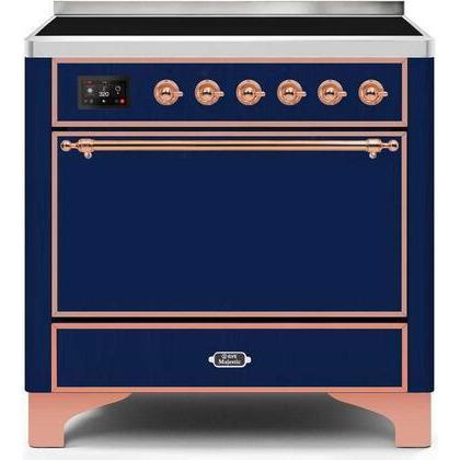 ILVE - Majestic II Series - 36 Inch Electric Freestanding Range (UMI09QNS3) - Midnight Blue with Copper Trim