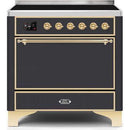 ILVE - Majestic II Series - 36 Inch Electric Freestanding Range (UMI09QNS3) - Matte Graphite with Brass Trim