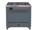 ILVE 36 Inch Majestic II Series Natural/ Propane Gas Burner and Electric Oven Range with 6 Sealed Burners (UM09FDQNS3)