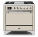 ILVE 36 Inch Majestic II Series Natural/ Propane Gas Burner and Electric Oven Range with 6 Sealed Burners (UM09FDQNS3) - Antique White with Chrome Trim