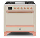ILVE 36 Inch Majestic II Series Natural/ Propane Gas Burner and Electric Oven Range with 6 Sealed Burners (UM09FDQNS3) - Antique White with Copper Trim