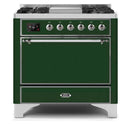 ILVE 36 Inch Majestic II Series Natural/ Propane Gas Burner and Electric Oven Range with 6 Sealed Burners (UM09FDQNS3) - Emerald Green with Chrome Trim