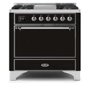 ILVE 36 Inch Majestic II Series Natural/ Propane Gas Burner and Electric Oven Range with 6 Sealed Burners (UM09FDQNS3) - Glossy Black with Chrome Trim