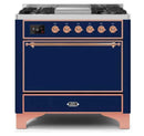 ILVE 36 Inch Majestic II Series Natural/ Propane Gas Burner and Electric Oven Range with 6 Sealed Burners (UM09FDQNS3) - Midnight Blue with Copper Trim