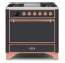 ILVE 36 Inch Majestic II Series Natural/ Propane Gas Burner and Electric Oven Range with 6 Sealed Burners (UM09FDQNS3) - Matte Graphite with Copper Trim