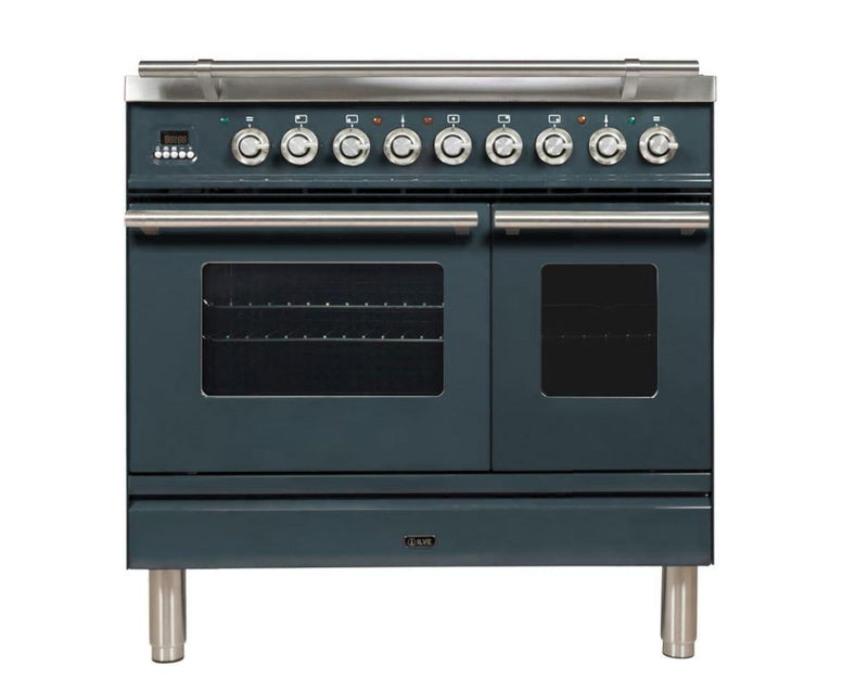 ILVE 36 Inch Professional Plus Series Freestanding Double Oven Dual Fuel Range with 5 Sealed Burners (UPDW90FDM) - Chrome Trim
