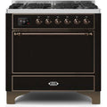 ILVE 36" Majestic II Series Dual Fuel Range Gas/Propane with 6 Sealed Burners (UM096DQNS3) - Glossy Black with Bronze Trim