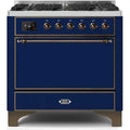 ILVE 36" Majestic II Series Dual Fuel Range Gas/Propane with 6 Sealed Burners (UM096DQNS3) - Midnight Blue with Bronze Trim