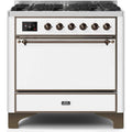 ILVE 36" Majestic II Series Dual Fuel Range Gas/Propane with 6 Sealed Burners (UM096DQNS3) - White with Bronze Trim