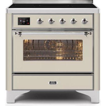 ILVE 36" Majestic II Series Electric Induction and Electric Oven Range with 5 Elements (UMI09NS3) - Antique White with Chrome Trim