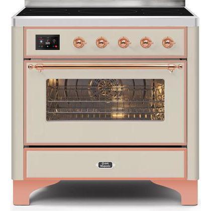 ILVE 36" Majestic II Series Electric Induction and Electric Oven Range with 5 Elements (UMI09NS3) - Antique White with Copper Trim
