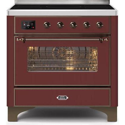 ILVE 36" Majestic II Series Electric Induction and Electric Oven Range with 5 Elements (UMI09NS3) - Burgundy with Bronze Trim
