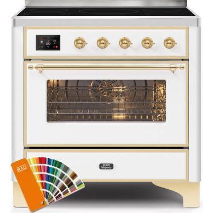 ILVE 36" Majestic II Series Electric Induction and Electric Oven Range with 5 Elements (UMI09NS3) - Custom RAL Color with Brass Trim