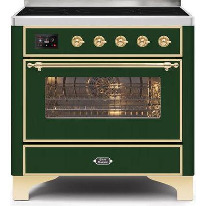 ILVE 36" Majestic II Series Electric Induction and Electric Oven Range with 5 Elements (UMI09NS3) - Emerald Green with Brass Trim