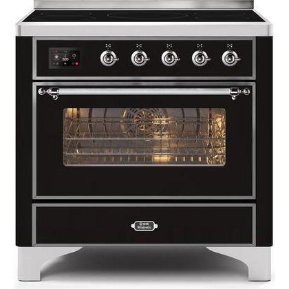 ILVE 36" Majestic II Series Electric Induction and Electric Oven Range with 5 Elements (UMI09NS3) - Glossy Black with Chrome Trim