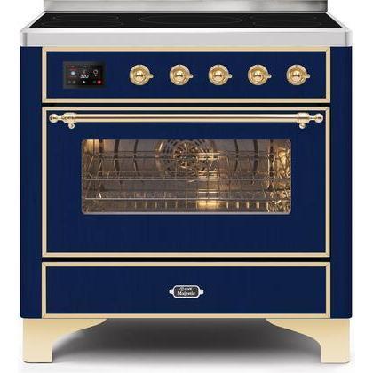 ILVE 36" Majestic II Series Electric Induction and Electric Oven Range with 5 Elements (UMI09NS3) - Midnight Blue with Brass Trim