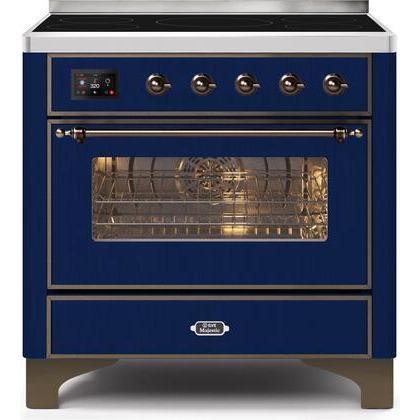ILVE 36" Majestic II Series Electric Induction and Electric Oven Range with 5 Elements (UMI09NS3) - Midnight Blue with Bronze Trim