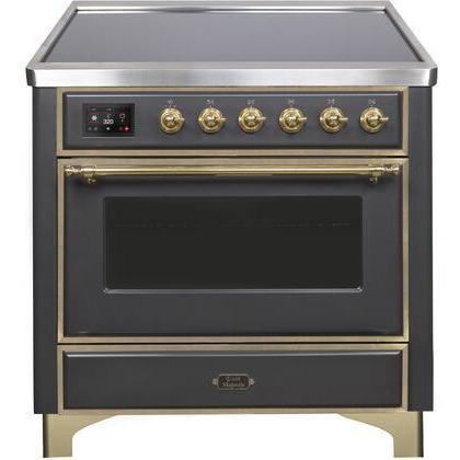 ILVE 36" Majestic II Series Electric Induction and Electric Oven Range with 5 Elements (UMI09NS3) - Matte Graphite with Brass Trim