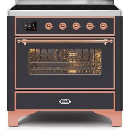 ILVE 36" Majestic II Series Electric Induction and Electric Oven Range with 5 Elements (UMI09NS3) - Matte Graphite with Copper Trim