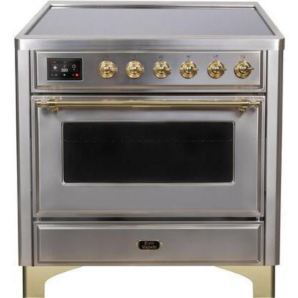 ILVE 36" Majestic II Series Electric Induction and Electric Oven Range with 5 Elements (UMI09NS3) - Stainless Steel with Brass Trim