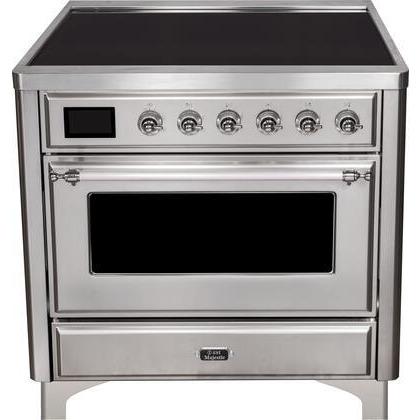 ILVE 36" Majestic II Series Electric Induction and Electric Oven Range with 5 Elements (UMI09NS3) - Stainless Steel with Chrome Trim