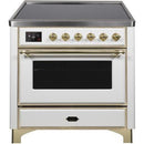ILVE 36" Majestic II Series Electric Induction and Electric Oven Range with 5 Elements (UMI09NS3) - White with Brass Trim