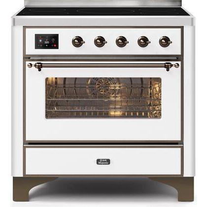 ILVE 36" Majestic II Series Electric Induction and Electric Oven Range with 5 Elements (UMI09NS3) - White with Bronze Trim