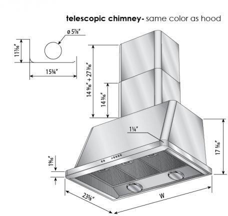 ILVE Majestic 36 Inch Wall Mount Convertible Hood Measurements