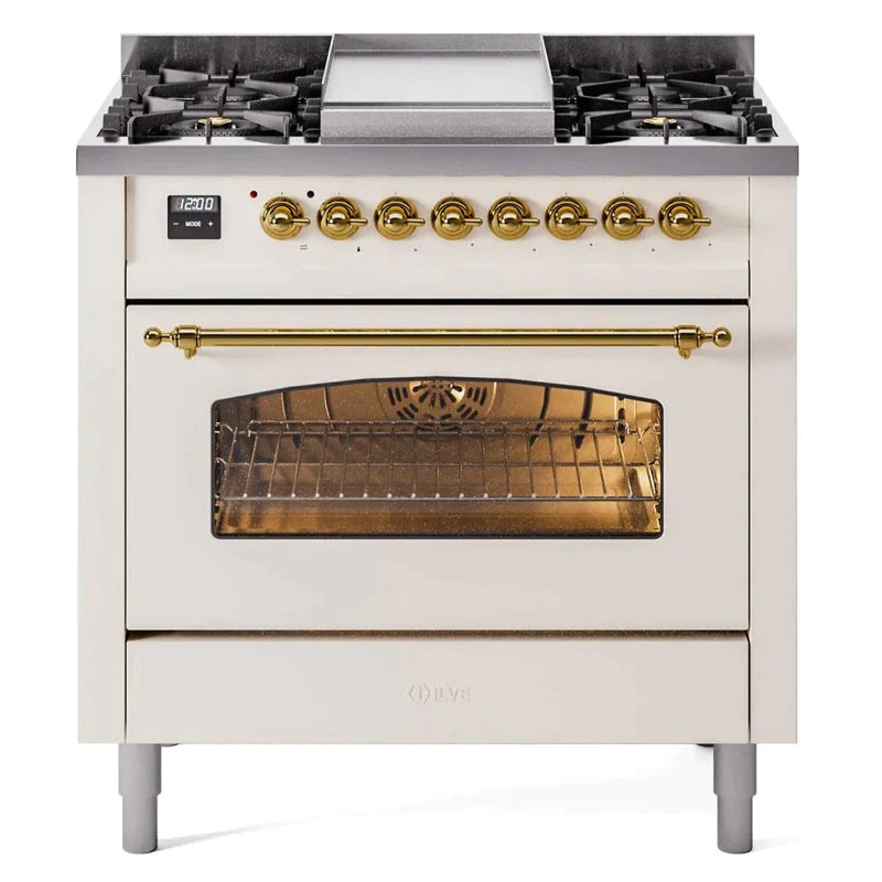 ILVE 36" Nostalgie II Series Freestanding Single Oven Dual Fuel Range with 5 Sealed Burners and Griddle 
