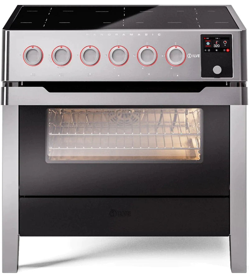 ILVE 36"Panoramagic Series Freestanding Electric Double Oven Range with 5 Elements, Triple Glass Cool Door, Convection Oven, TFT - UPMI09S3SSS