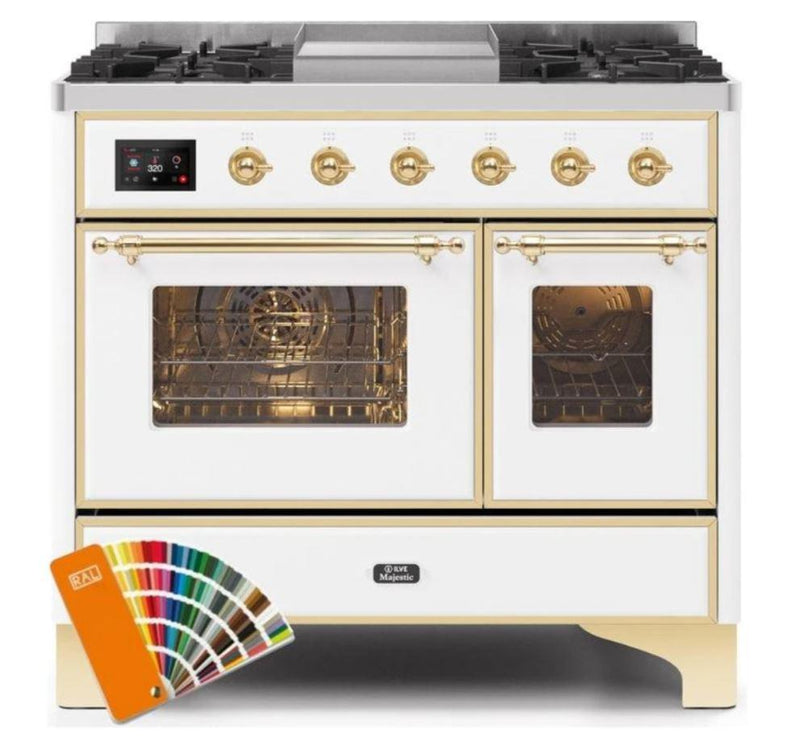 ILVE 40 Inch Majestic II Series Natural Gas/ Propane Gas Burner and Electric Oven with 6 Sealed Burners (UMD10FDNS3) - Custom RAL Color with Brass Trim