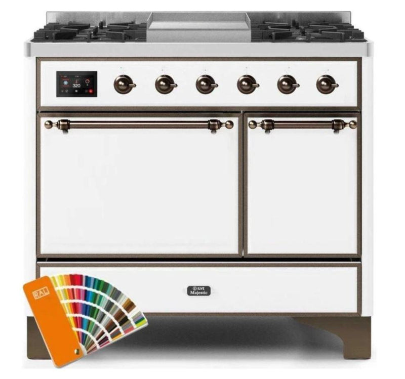 ILVE 40 Inch Majestic II Series Natural/ Propane Gas Burner and Electric Oven Range with 6 Sealed Burners (UMD10FDQNS3) - Custom RAL Color with Bronze Trim