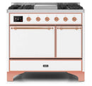 ILVE 40 Inch Majestic II Series Natural/ Propane Gas Burner and Electric Oven Range with 6 Sealed Burners (UMD10FDQNS3) - White with Copper Trim