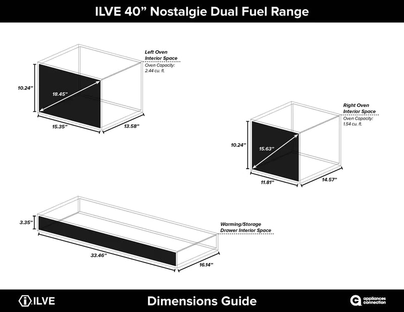 ILVE 40-Inch Nostalgie - Dual Fuel Range with 5 Sealed Brass Burners - 3.55 cu. ft. Oven - Griddle