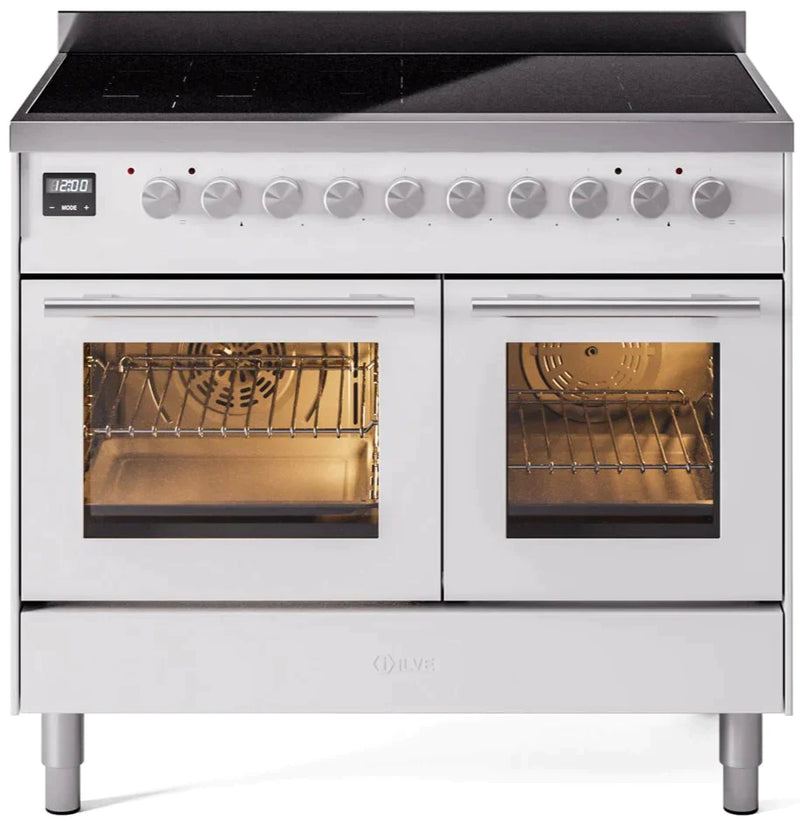 ILVE 40" Professional Plus II Series Freestanding Electric Double Oven Range with 5 Elements, Triple Glass Cool Door, Convection Oven, TFT Oven Control Display and Child Lock