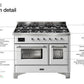 ILVE 48 Inch Majestic II Series Freestanding Dual Fuel Double Oven Range with 8 Sealed Burners, Triple Glass Cool Door, Convection Oven (UM12FDNS)