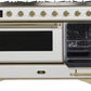 ILVE 48 Inch Majestic II Series Freestanding Dual Fuel Double Oven Range with 8 Sealed Burners, Triple Glass Cool Door, Convection Oven (UM12FDNS)
