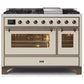 ILVE 48 Inch Majestic II Series Freestanding Dual Fuel Double Oven Range with 8 Sealed Burners, Triple Glass Cool Door, Convection Oven (UM12FDNS)