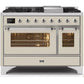 ILVE 48 Inch Majestic II Series Freestanding Dual Fuel Double Oven Range with 8 Sealed Burners, Triple Glass Cool Door, Convection Oven (UM12FDNS)