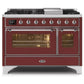 ILVE 48 Inch Majestic II Series Freestanding Dual Fuel Double Oven Range with 8 Sealed Burners, Triple Glass Cool Door, Convection Oven (UM12FDNS)