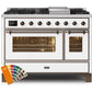 ILVE 48 Inch Majestic II Series Freestanding Dual Fuel Double Oven Range with 8 Sealed Burners, Triple Glass Cool Door, Convection Oven (UM12FDNS)