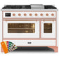 ILVE 48 Inch Majestic II Series Freestanding Dual Fuel Double Oven Range with 8 Sealed Burners, Triple Glass Cool Door, Convection Oven (UM12FDNS)