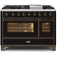 ILVE 48 Inch Majestic II Series Freestanding Dual Fuel Double Oven Range with 8 Sealed Burners, Triple Glass Cool Door, Convection Oven (UM12FDNS)