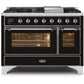 ILVE 48 Inch Majestic II Series Freestanding Dual Fuel Double Oven Range with 8 Sealed Burners, Triple Glass Cool Door, Convection Oven (UM12FDNS)