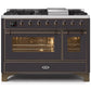 ILVE 48 Inch Majestic II Series Freestanding Dual Fuel Double Oven Range with 8 Sealed Burners, Triple Glass Cool Door, Convection Oven (UM12FDNS)