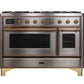 ILVE 48 Inch Majestic II Series Freestanding Dual Fuel Double Oven Range with 8 Sealed Burners, Triple Glass Cool Door, Convection Oven (UM12FDNS)
