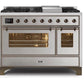 ILVE 48 Inch Majestic II Series Freestanding Dual Fuel Double Oven Range with 8 Sealed Burners, Triple Glass Cool Door, Convection Oven (UM12FDNS)