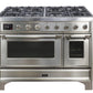 ILVE 48 Inch Majestic II Series Freestanding Dual Fuel Double Oven Range with 8 Sealed Burners, Triple Glass Cool Door, Convection Oven (UM12FDNS)