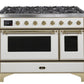 ILVE 48 Inch Majestic II Series Freestanding Dual Fuel Double Oven Range with 8 Sealed Burners, Triple Glass Cool Door, Convection Oven (UM12FDNS)