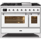 ILVE 48 Inch Majestic II Series Freestanding Dual Fuel Double Oven Range with 8 Sealed Burners, Triple Glass Cool Door, Convection Oven (UM12FDNS)